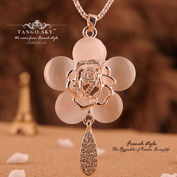 корейский высококачественный мода длинная роза опала свитер цепи оптом, Silver 
корейский высококачественный мода длинная роза опала свитер цепи оптом, Silver