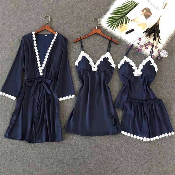 zoolim women pajamas sets 4 pieces satin sleepwear pijama silk home wear lace chest pads spaghetti strap sleep lounge pyjama y200708, Black;red
zoolim women pajamas sets 4 pieces satin sleepwear pijama silk home wear lace chest pads spaghetti strap sleep lounge pyjama y200708, Black;red