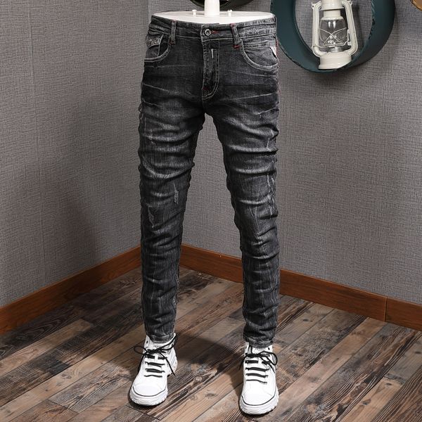 2021 new italian style fashion black gray color slim fit ripped men denim pants streetwear hip hop jeans 5glq, Blue
2021 new italian style fashion black gray color slim fit ripped men denim pants streetwear hip hop jeans 5glq, Blue