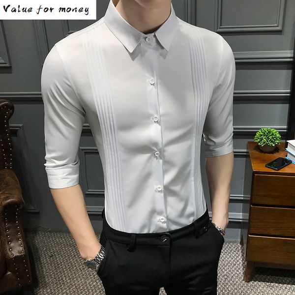 pleating men shirt slim fit wedding party summer solid shirt men camicia uomo vintage shirt button down black red white 6xl c1212, White;black
pleating men shirt slim fit wedding party summer solid shirt men camicia uomo vintage shirt button down black red white 6xl c1212, White;black