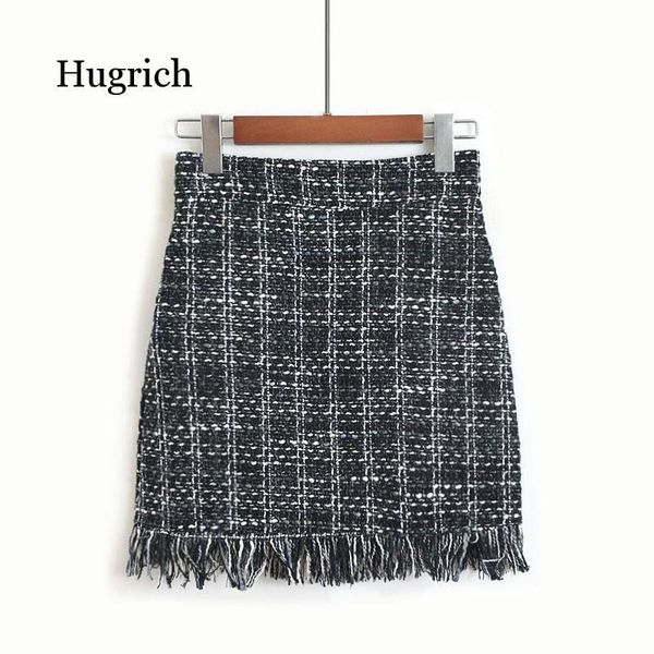 women woolen mini skirt autumn winter vintage straight plaid tassel skater skirt high waist femininas, Black
women woolen mini skirt autumn winter vintage straight plaid tassel skater skirt high waist femininas, Black
