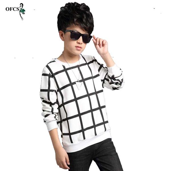 

ofcs autumn boys sweater grid design printing children knitwear boys wool pullover sweater kids fashion outerwear t-shirt 5-16 t 210308, Blue