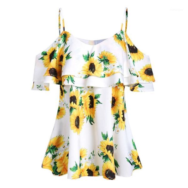 women's blouses & shirts summer blouse women sunflower printed camis short sleeve ruffles cold shouder blusas mujer de moda 20211, White
women's blouses & shirts summer blouse women sunflower printed camis short sleeve ruffles cold shouder blusas mujer de moda 20211, White