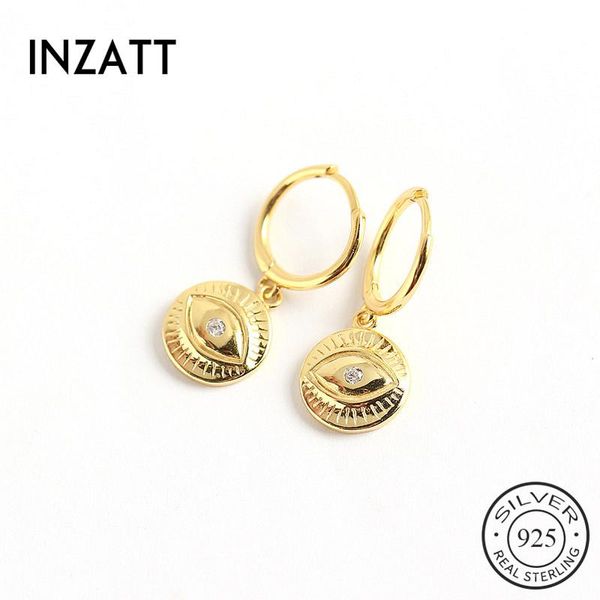 inzareal 925 sterling silver zircon eye round hoop earrings for fashion women ins fine jewelry 18k gold bohemian accessories, Golden;silver