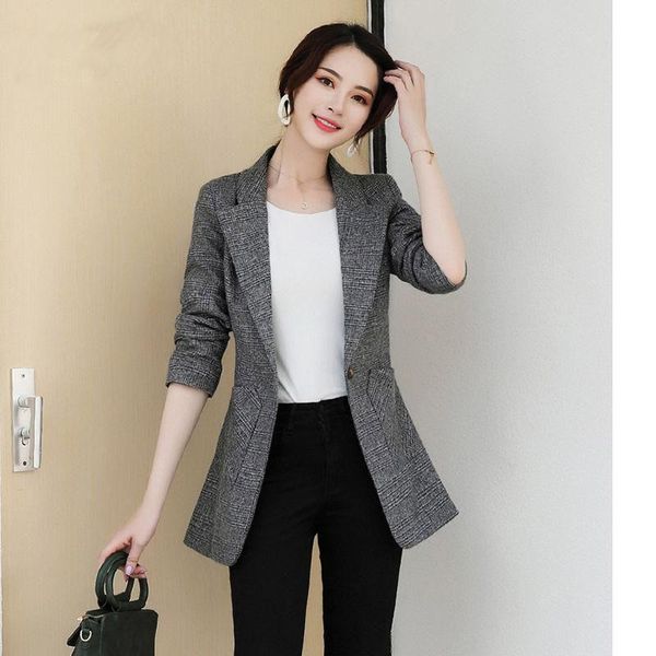 large size autumn winter small suit jacket ladies single button pocket retro british style casual gray plaid jacket women, White;black
large size autumn winter small suit jacket ladies single button pocket retro british style casual gray plaid jacket women, White;black