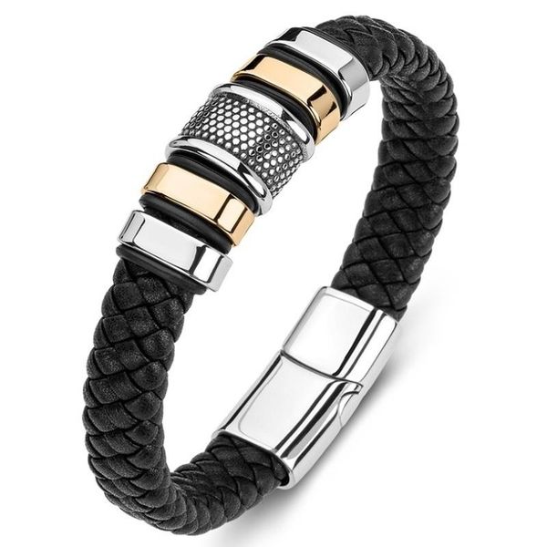 bangle hip-hop punk men's fashion five-button alloy magnetic buckle hand-woven leather bracelet, Black
bangle hip-hop punk men's fashion five-button alloy magnetic buckle hand-woven leather bracelet, Black