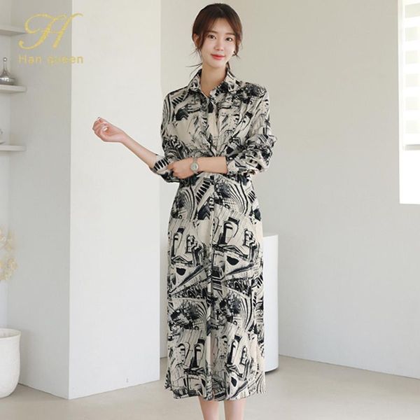 casual dresses h han queen pleated vintage print shirt maxi dress office korean autumn evening party long sleeve fashion, Black;gray
casual dresses h han queen pleated vintage print shirt maxi dress office korean autumn evening party long sleeve fashion, Black;gray