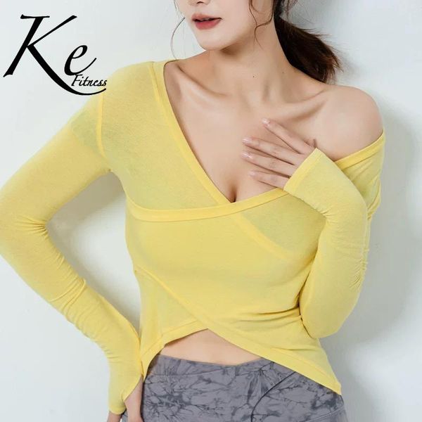 ke2021 spring and summer yellow and white skinny korean version of the thin split large v-neck yoga fitness blouse top, White;black
ke2021 spring and summer yellow and white skinny korean version of the thin split large v-neck yoga fitness blouse top, White;black