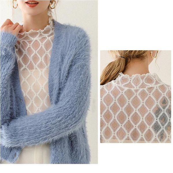 women ruffles turtleneck pullover false fake collar hollow out rhombus lace detachable half shirt sweater u qyldti, White
women ruffles turtleneck pullover false fake collar hollow out rhombus lace detachable half shirt sweater u qyldti, White