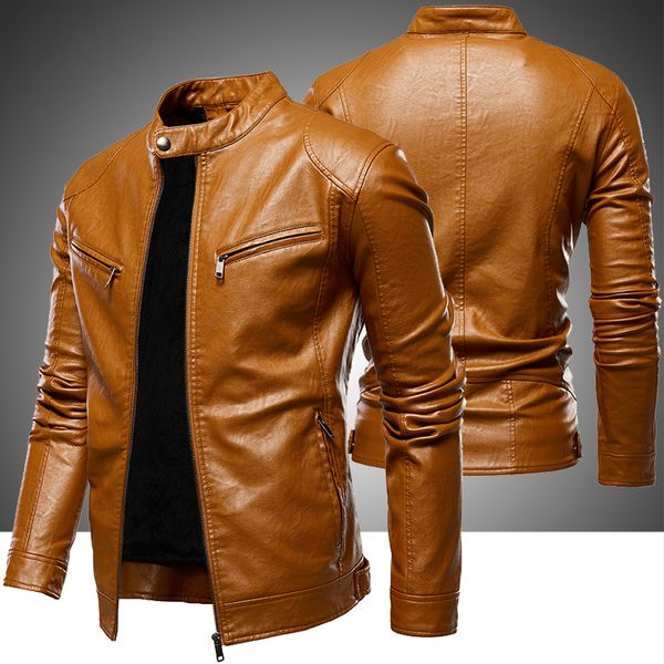 men's fleece biker leather jackets new men simple style stand collar jacket coats male faux leather bomber outwear coat man 201120, Black
men's fleece biker leather jackets new men simple style stand collar jacket coats male faux leather bomber outwear coat man 201120, Black