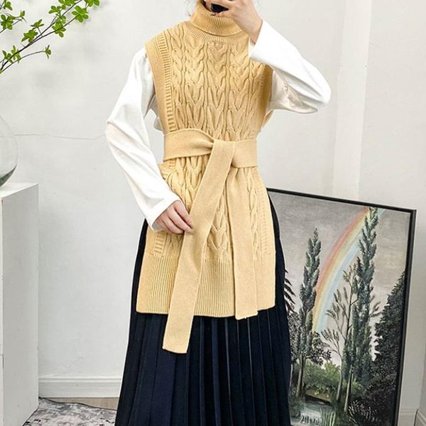 women's sweaters women knit vest turtleneck sleeveless lace-up solid wild lady sweater, White;black
women's sweaters women knit vest turtleneck sleeveless lace-up solid wild lady sweater, White;black