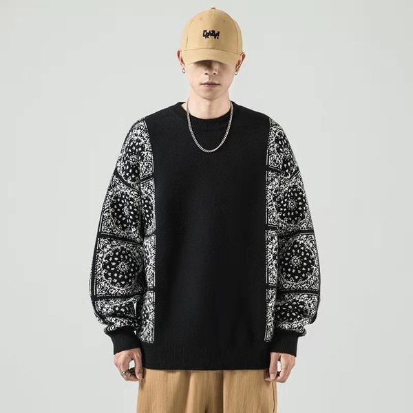 new fashion designer men's winter sweater fashion knit round neck long sleeve printed sweater loose pullover designer sweater, White;black
new fashion designer men's winter sweater fashion knit round neck long sleeve printed sweater loose pullover designer sweater, White;black