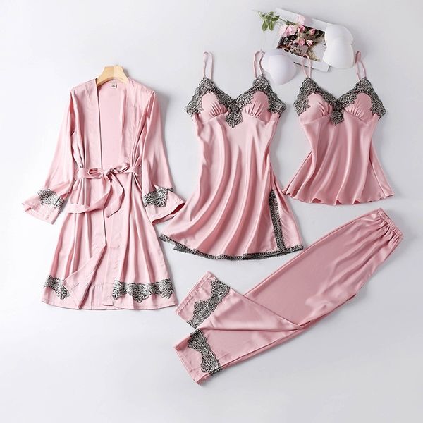 july's song new 4 pieces women pajamas sets faux silk pajamas sleepwear sets elegant lace fashion spring autumn homewear 201027, Black;red
july's song new 4 pieces women pajamas sets faux silk pajamas sleepwear sets elegant lace fashion spring autumn homewear 201027, Black;red
