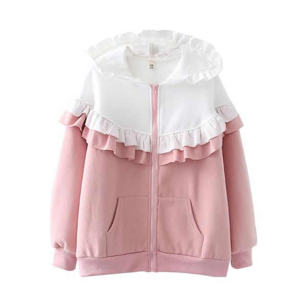 ruffles patchwork hooded jacket for teenage girls 2021 winter long sleeve zipper casual sweet style ladies warm fleece outwears, Black;brown
ruffles patchwork hooded jacket for teenage girls 2021 winter long sleeve zipper casual sweet style ladies warm fleece outwears, Black;brown