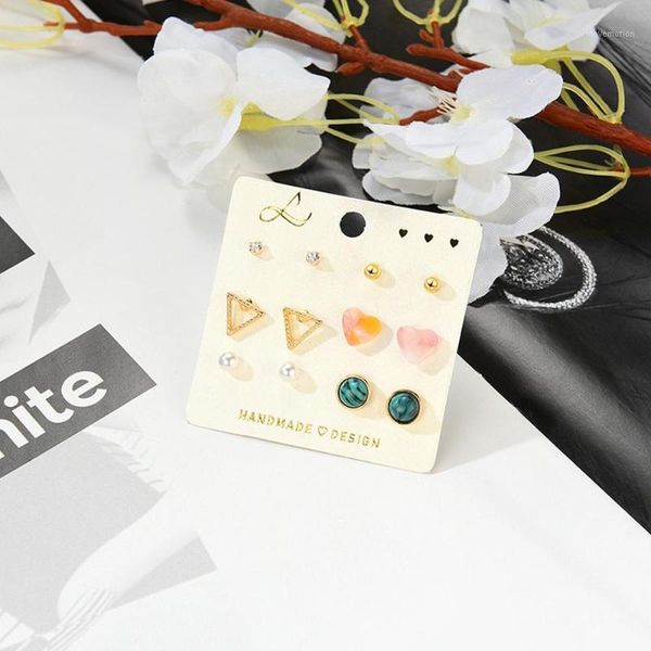 6 pairs/set new fashion simple exquisite geometric ear studs sweet heart-shape triangle minimalism leaf earrings for women1, Golden;silver
6 pairs/set new fashion simple exquisite geometric ear studs sweet heart-shape triangle minimalism leaf earrings for women1, Golden;silver