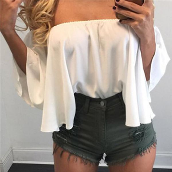 stylish women off shoulder blouse shirt short sleeve casual strapless pure color bell puff sleeve cotton, White
stylish women off shoulder blouse shirt short sleeve casual strapless pure color bell puff sleeve cotton, White