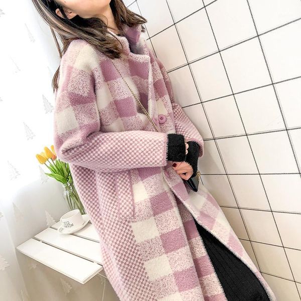 women's wool & blends long section fashion sweater plaid imitation water jacket female double-sided mink coat tide1, Black
women's wool & blends long section fashion sweater plaid imitation water jacket female double-sided mink coat tide1, Black