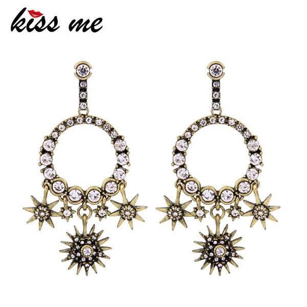 kiss me antique gold color alloy vintage earrings for women unique rhinestone star round drop earrings statement jewelry, Silver
kiss me antique gold color alloy vintage earrings for women unique rhinestone star round drop earrings statement jewelry, Silver