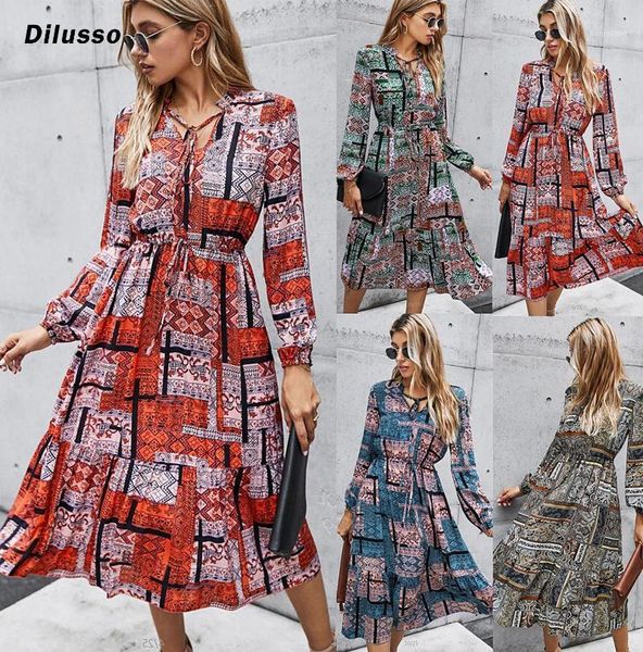women winter v-neck print elegant dresses long sleeve girdling bandage fashion dress a-line mid bohe print ladieies dresses1, Black;gray
women winter v-neck print elegant dresses long sleeve girdling bandage fashion dress a-line mid bohe print ladieies dresses1, Black;gray