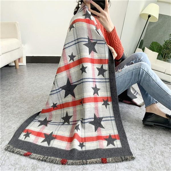 scarves luxury five-pointed star winter scarf women cashmere warm foulard lady thick soft bufanda shawl wrap office, Blue;gray 
scarves luxury five-pointed star winter scarf women cashmere warm foulard lady thick soft bufanda shawl wrap office, Blue;gray
