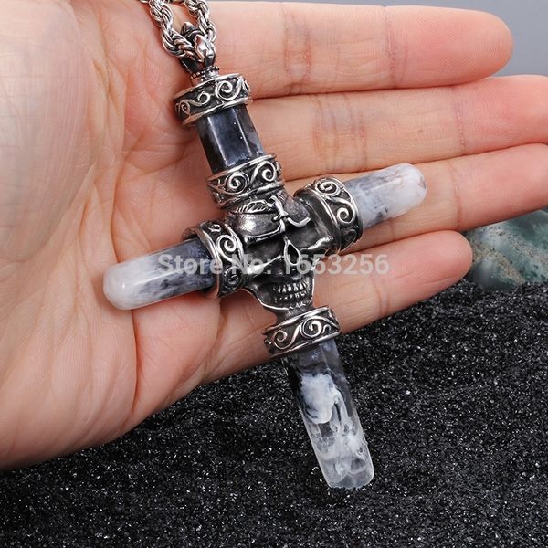 fashion vintage jewelry stainless steel gothic biker large skull cross pendant necklace 22" rope chain 201013, Silver
fashion vintage jewelry stainless steel gothic biker large skull cross pendant necklace 22" rope chain 201013, Silver