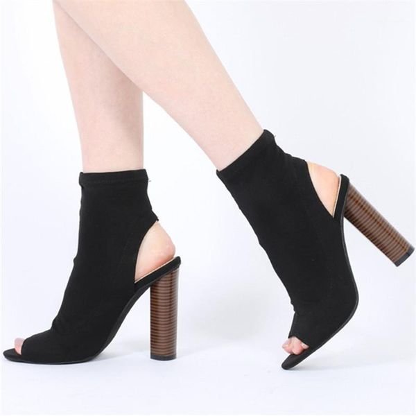 women stretch fabric summer boots peep toe slingback slip on high heel ankle boots elastic sock botas mujer1, Black
women stretch fabric summer boots peep toe slingback slip on high heel ankle boots elastic sock botas mujer1, Black