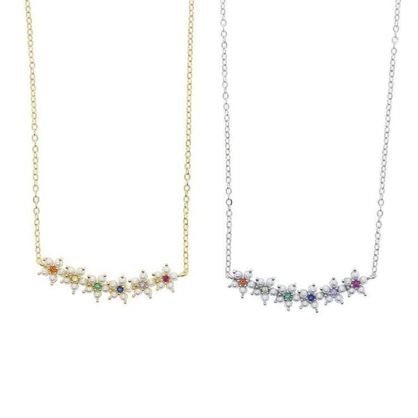 Gold color micro pave colorful rainbow cubic zirconia cz pearl beaded flower charm cute lovely delicate dainty cz women necklace, Silver
Gold color micro pave colorful rainbow cubic zirconia cz pearl beaded flower charm cute lovely delicate dainty cz women necklace, Silver
