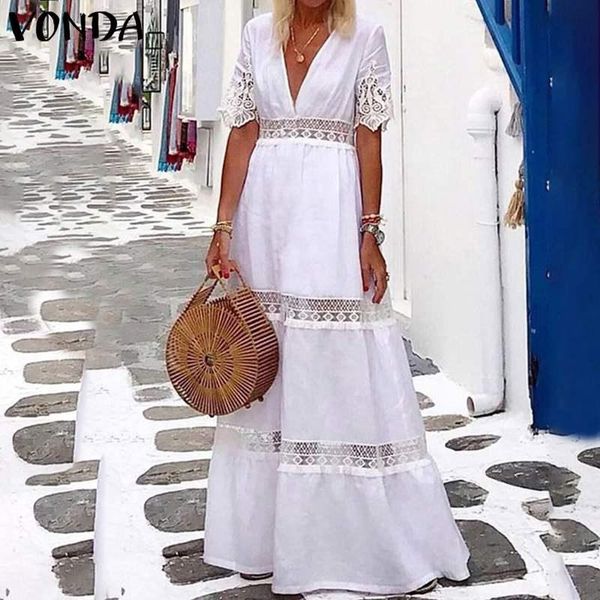 sundress women dress vonda 2021 summer bohemian v neck hallow lace party maxi long dress office plus size beach vestidos, Black;gray
sundress women dress vonda 2021 summer bohemian v neck hallow lace party maxi long dress office plus size beach vestidos, Black;gray