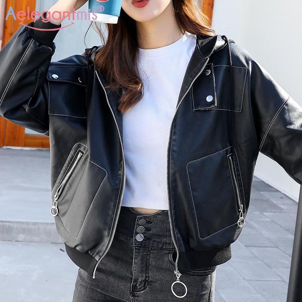 women's leather & faux aelegantmis winter oversized fleece warm women jackets pu jacket hooded coat female casual outwear, Black
women's leather & faux aelegantmis winter oversized fleece warm women jackets pu jacket hooded coat female casual outwear, Black