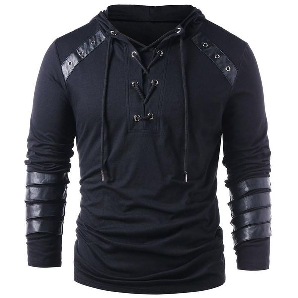 men's fashion faux leather lace up hoodie for boyfriend drawstring hoodie pullover sweatshirt full sleeves gothic camisetas, Black
men's fashion faux leather lace up hoodie for boyfriend drawstring hoodie pullover sweatshirt full sleeves gothic camisetas, Black