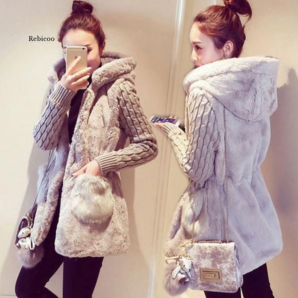 women's fur & faux autumn winter classic fashion knitted jackets patch thickening hooded jacket female outerwear, Black
women's fur & faux autumn winter classic fashion knitted jackets patch thickening hooded jacket female outerwear, Black