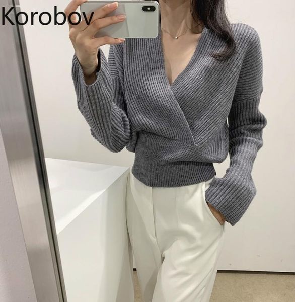 women's sweaters korobov korean vintage solid women 2021 chic v neck long sleeve sueter mujer autumn winter crop pullovers, White;black
women's sweaters korobov korean vintage solid women 2021 chic v neck long sleeve sueter mujer autumn winter crop pullovers, White;black