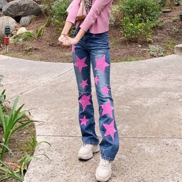 star print casual for woman in a straight line mid-waist denim long pants ladies winter icz5, Black;white
star print casual for woman in a straight line mid-waist denim long pants ladies winter icz5, Black;white