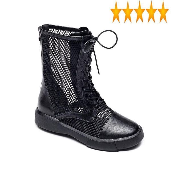 boots leather footwear genuine women summer hollow out mid calf punk female lace up flat breathable platform high-mesh shoes, Black
boots leather footwear genuine women summer hollow out mid calf punk female lace up flat breathable platform high-mesh shoes, Black