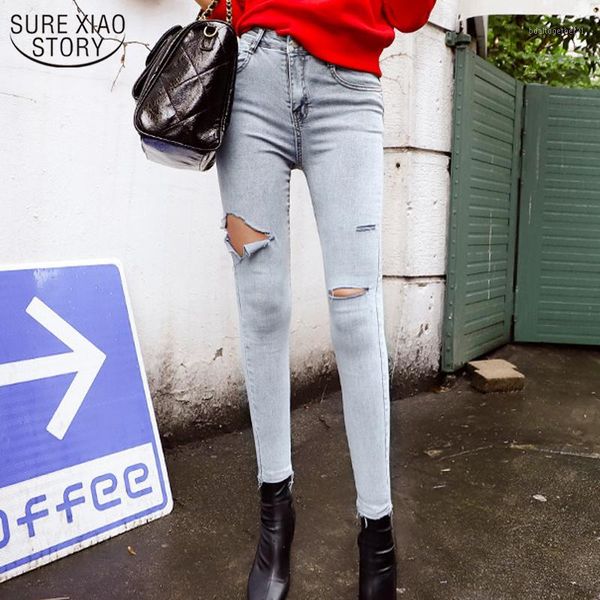 women's jeans 2021 autumn high waist fashion hole ripped woman skinny blue korean cotton vintage slim cool denim trousers 104161
women's jeans 2021 autumn high waist fashion hole ripped woman skinny blue korean cotton vintage slim cool denim trousers 104161