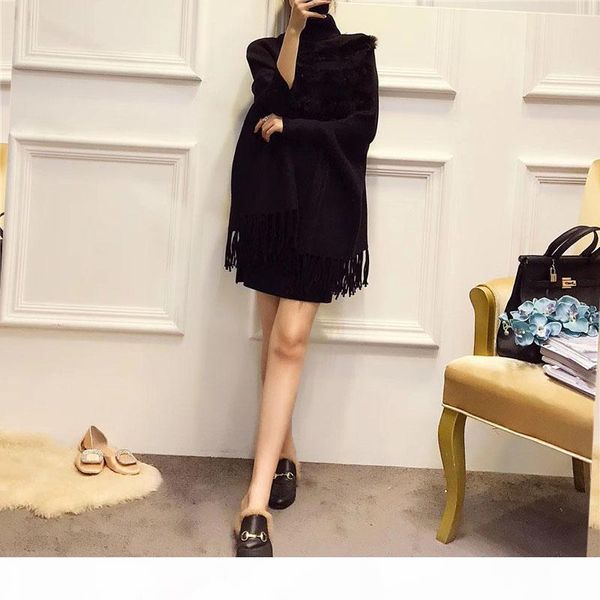 women real rabbit fur cloak pullover new arrival fashion spring lady high collar bat sleeves tassel poncho sweater y190822, White;black
women real rabbit fur cloak pullover new arrival fashion spring lady high collar bat sleeves tassel poncho sweater y190822, White;black