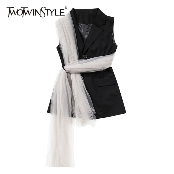twotwinstyle elegant black vest for women notched sleeveless with shawl high waist slim vests female summer fashion clothes 201102, Black;white
twotwinstyle elegant black vest for women notched sleeveless with shawl high waist slim vests female summer fashion clothes 201102, Black;white