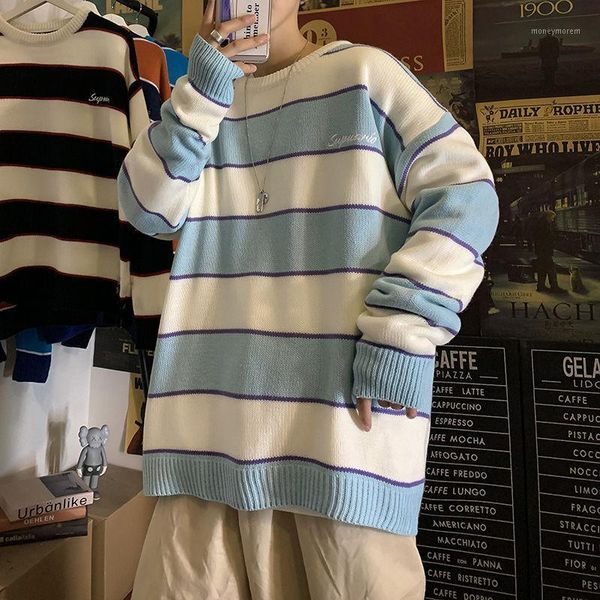 men's sweaters 2021 autumn and winter youth loose thick striped embroidery knit sweater fashion casual round neck pullover1, White;black
men's sweaters 2021 autumn and winter youth loose thick striped embroidery knit sweater fashion casual round neck pullover1, White;black