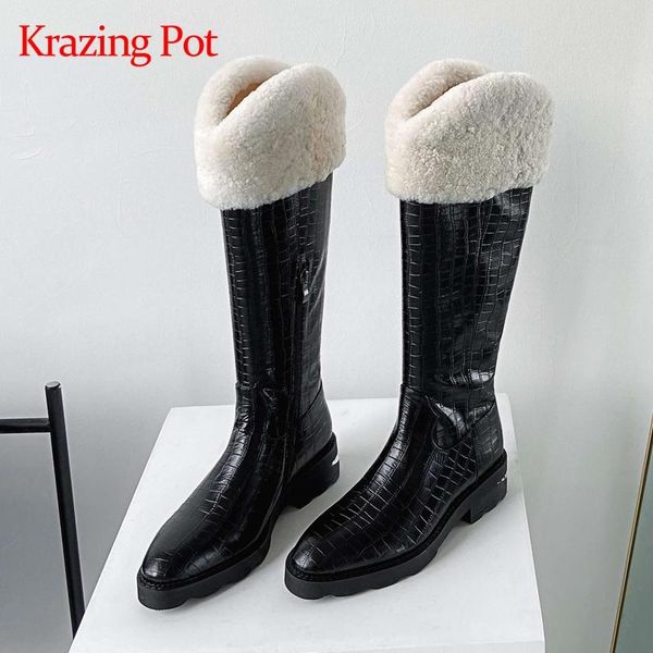 krazing pot 2021 genuine leather round toe med heel snow boots lambswool winter keep warm beauty lady dating knee-high boots l34, Black
krazing pot 2021 genuine leather round toe med heel snow boots lambswool winter keep warm beauty lady dating knee-high boots l34, Black