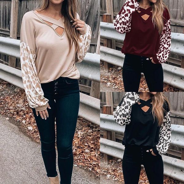 women long sleeve hollow v-neck cross leopard printed t-shirt casual leisure loose blouse pullover 1, White
women long sleeve hollow v-neck cross leopard printed t-shirt casual leisure loose blouse pullover 1, White