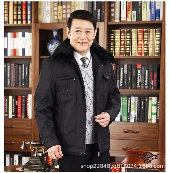 new middle aged and old men's winter father's warm down cotton padded jacket, Black