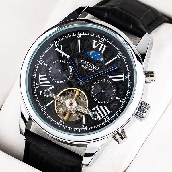 wristwatches original design men watch tourbillon leather waterproof automatic mechanical fashion casual luxury men's clock wristwatch, Slivery;brown