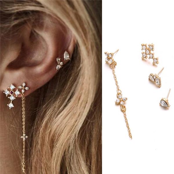 stud 4 pairs /set crystal earring sets fashion jewelry boucle femme cross flower water drops tassel chain boho earing, Golden;silver
stud 4 pairs /set crystal earring sets fashion jewelry boucle femme cross flower water drops tassel chain boho earing, Golden;silver