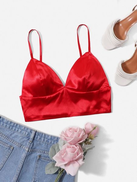shirred back satin bralette 31f9#, White
