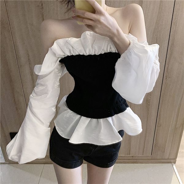 2021 Fancy Women Blouse Off the Shoulder Autumn Shirt New Frilly Upper Tube High Waist Slimming Long Breath Sexy Top Contrast 28YR, White
2021 Fancy Women Blouse Off the Shoulder Autumn Shirt New Frilly Upper Tube High Waist Slimming Long Breath Sexy Top Contrast 28YR, White