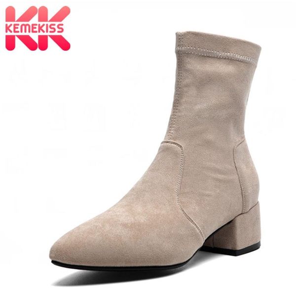 boots kemekiss flock upper women stretch ankle fashion solid color casual square heel shoes club mujer footwear size 32-43, Black 
boots kemekiss flock upper women stretch ankle fashion solid color casual square heel shoes club mujer footwear size 32-43, Black