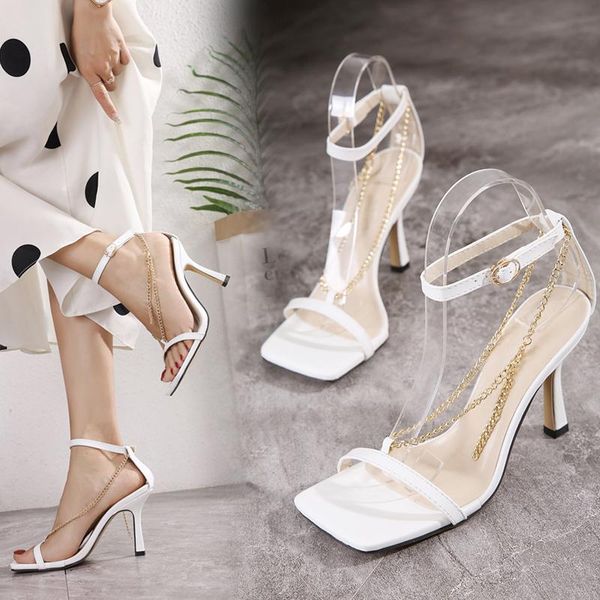 sandals thin high heels women open toe fashion ladies metal chain square stiletto, Black
sandals thin high heels women open toe fashion ladies metal chain square stiletto, Black