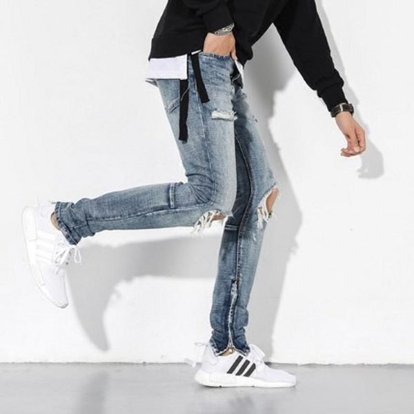 men's jeans high street hole ripped for men 2021 classic washed slim fit side zipper trousers autumn retro beggar pants streetwear1, Blue
men's jeans high street hole ripped for men 2021 classic washed slim fit side zipper trousers autumn retro beggar pants streetwear1, Blue