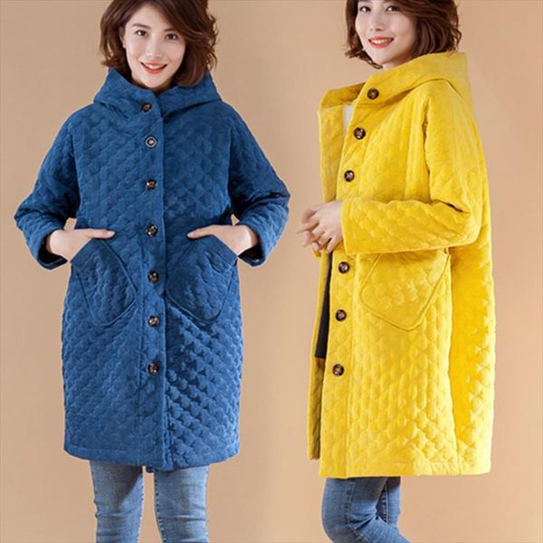 autumn winter woman corduroy hooded parka long sleeve single breasted button solid slim fit long coat thick warm coat plus size, Black
autumn winter woman corduroy hooded parka long sleeve single breasted button solid slim fit long coat thick warm coat plus size, Black