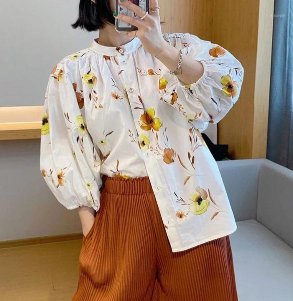 romantic flower print stand collar women shirt puff sleeve single breasted casual wild lady blouse 1, White
romantic flower print stand collar women shirt puff sleeve single breasted casual wild lady blouse 1, White